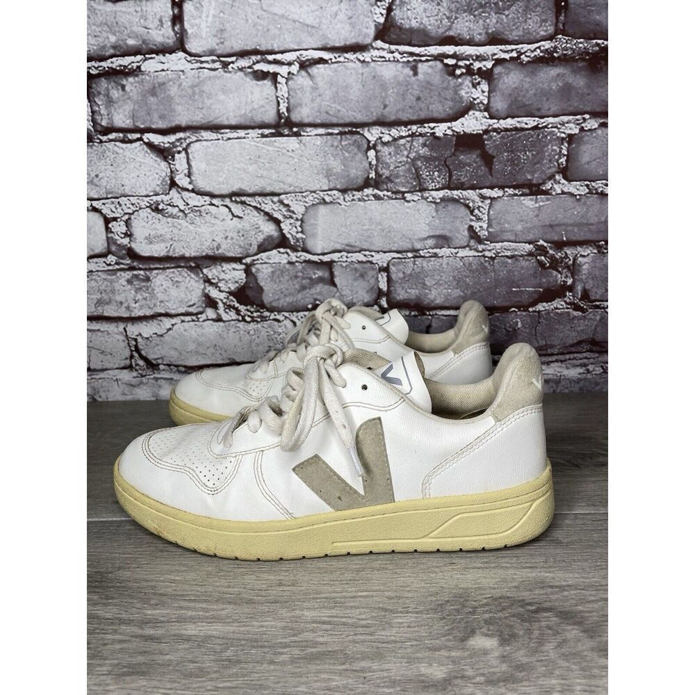 L27 Veja V-12 White Leather Beige Low Top Lace Up Sneakers Women’s Sz 9M US/40EU - Picture 13 of 16